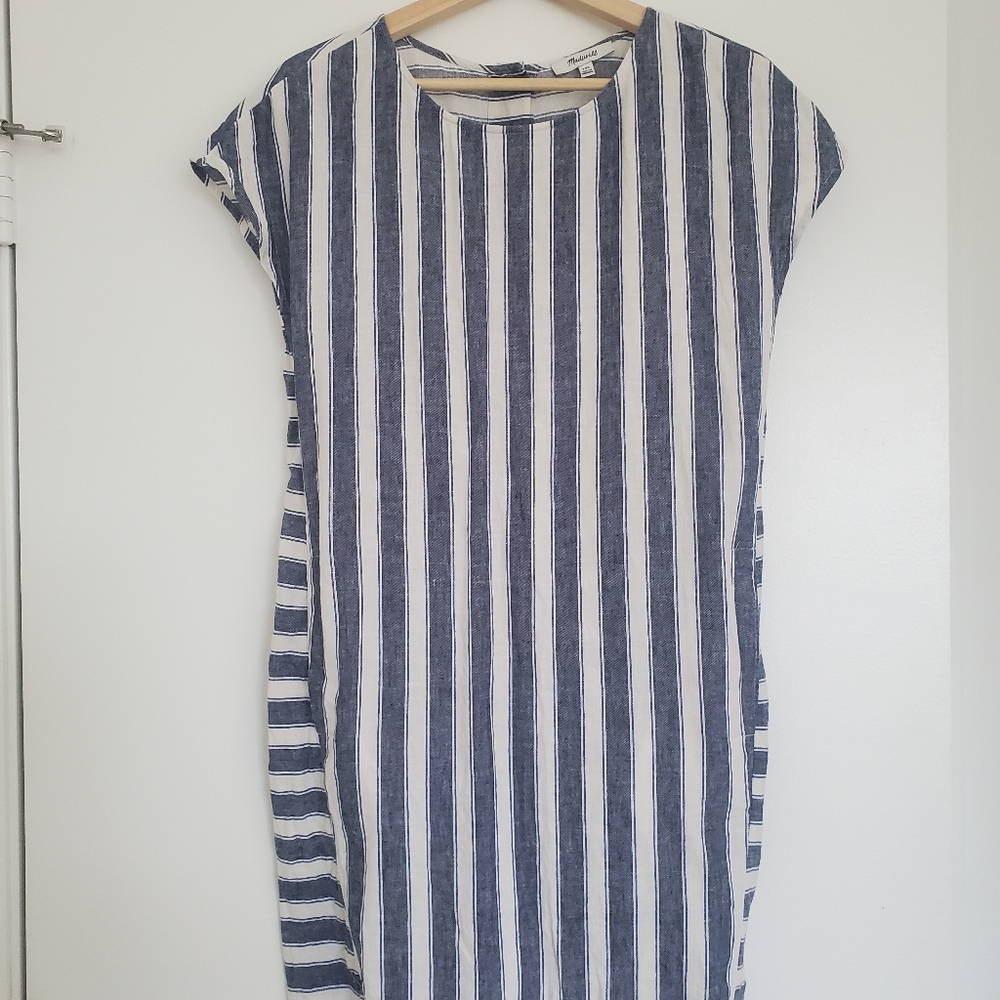 Madewell Stripe-Play Button-Back Tee Dress with Pockets XXS